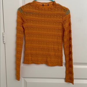 Mustard Yellow Semi-Transparent Long Sleeve Lace